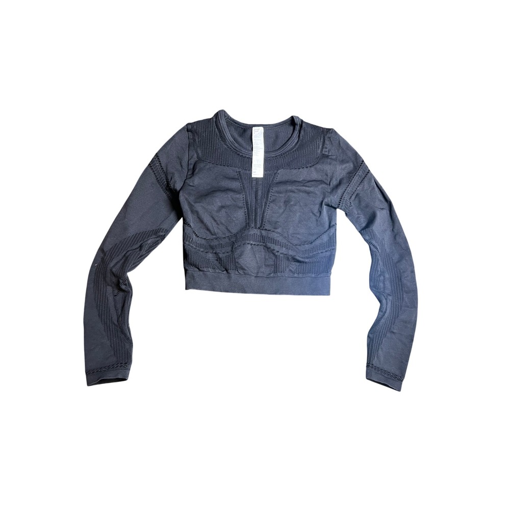 Fabletics Black Seamless Long Sleeve Cropped Athletic Top‎ Size M